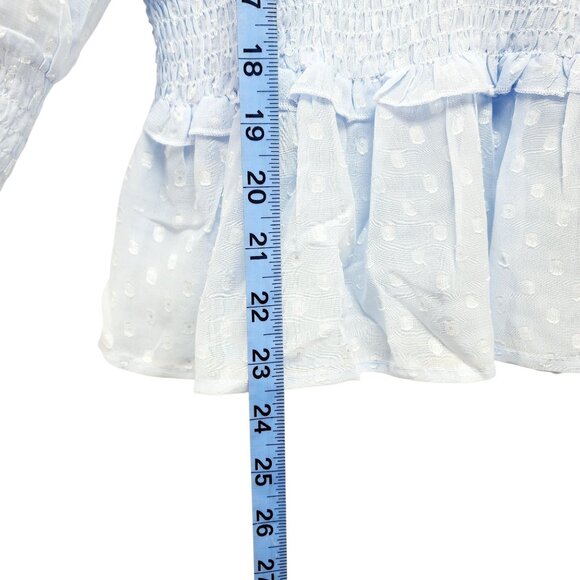 Blue Haute Monde Womens Polka Dot Blouse Smocked Waist Long Sleeves SIZE S - Picture 5 of 8